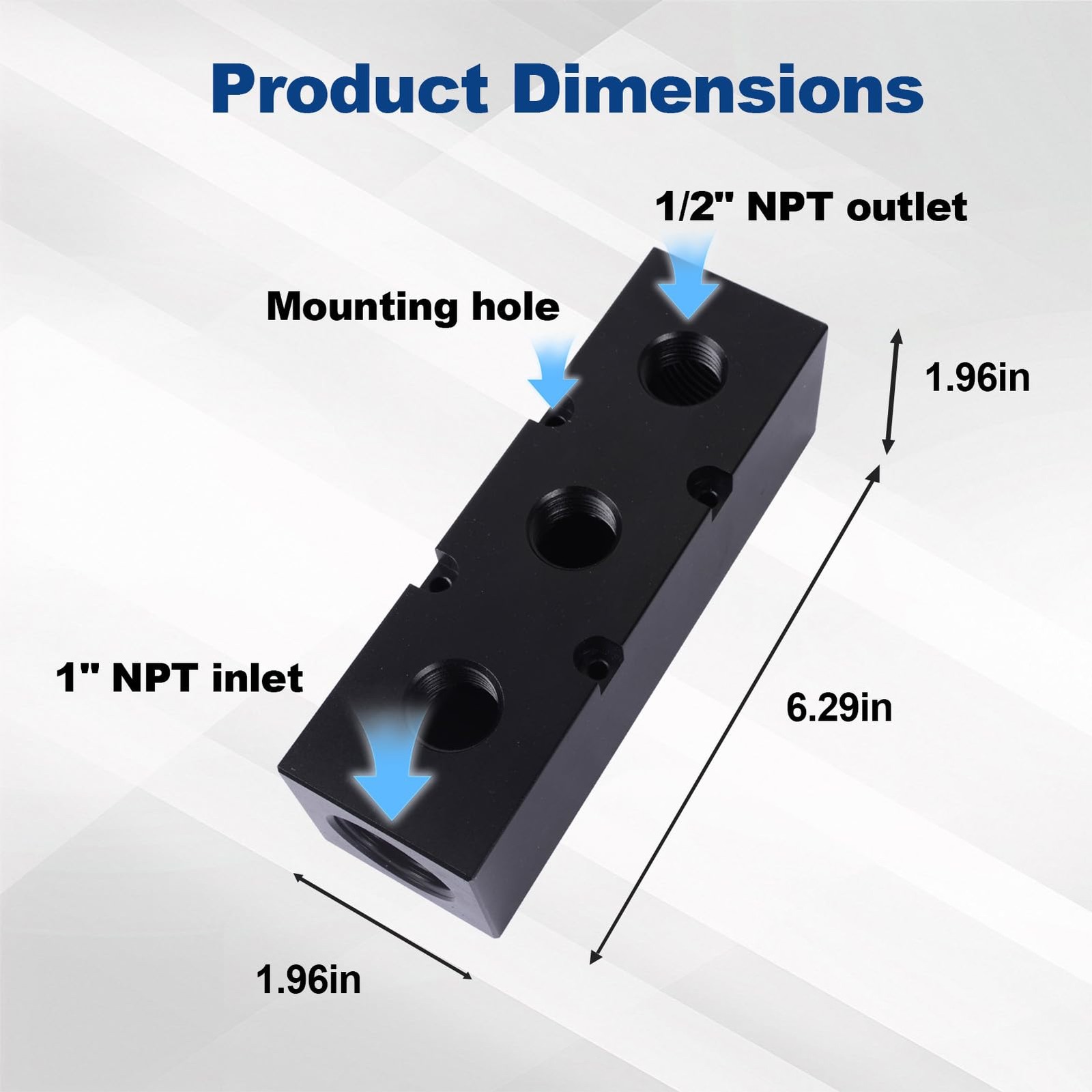 Air Compressor Manifold Block Splitter NPT 1 Inch Supply 1/2 Inch Output Port