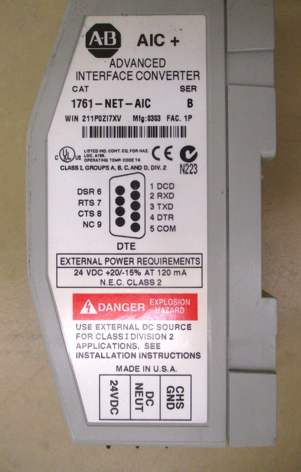 Allen-Bradley 1761-NET-AIC Advanced Interface Converter 46490AB