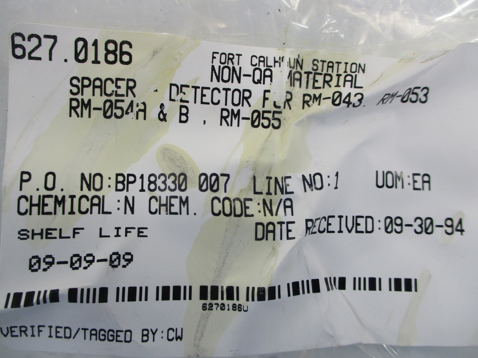 INDUSTRIAL SPARE 627.0186 SPACER NSNP
