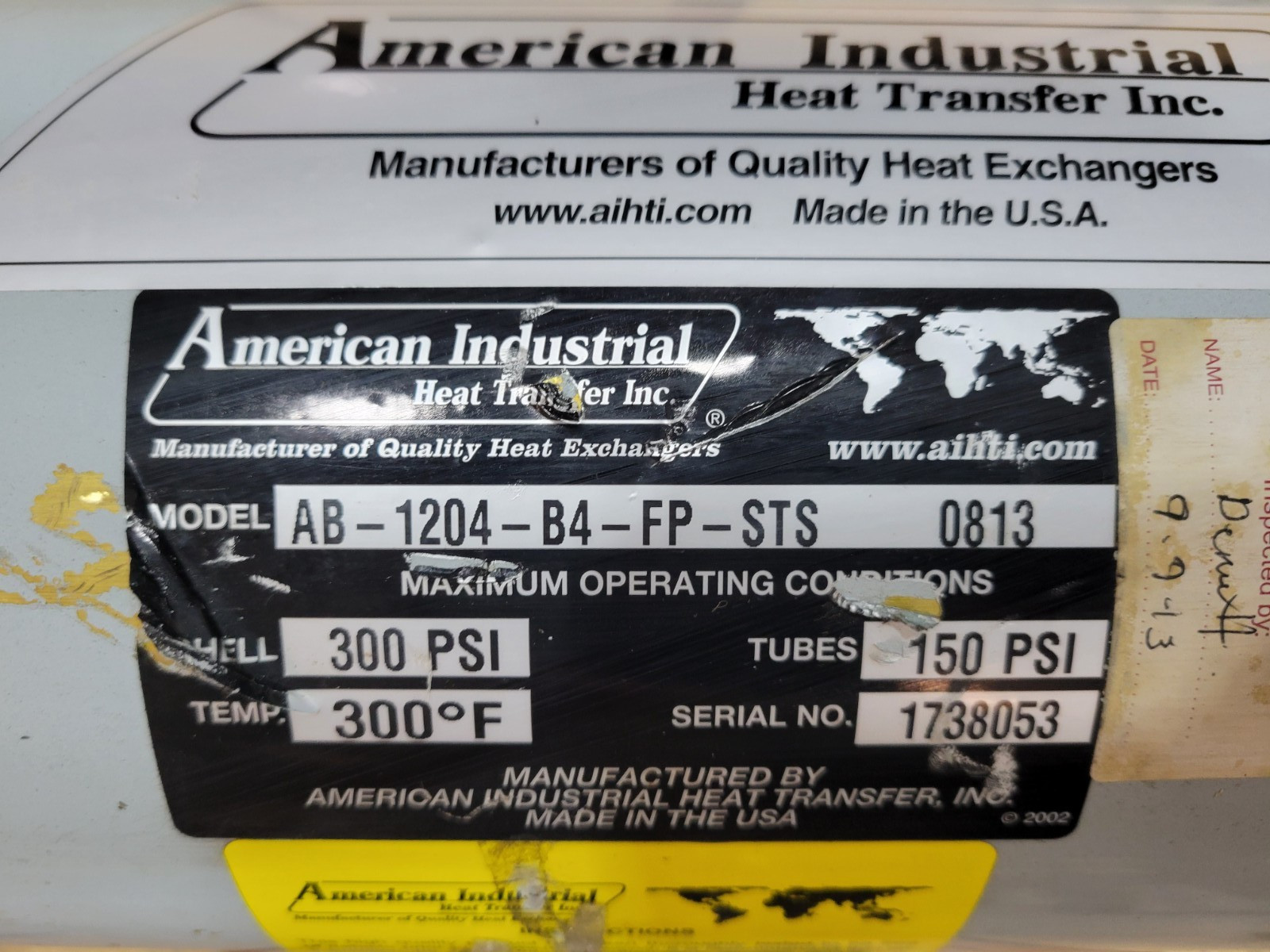 American Industrial AB-1204-B4-FP-STS Heat Exchanger.