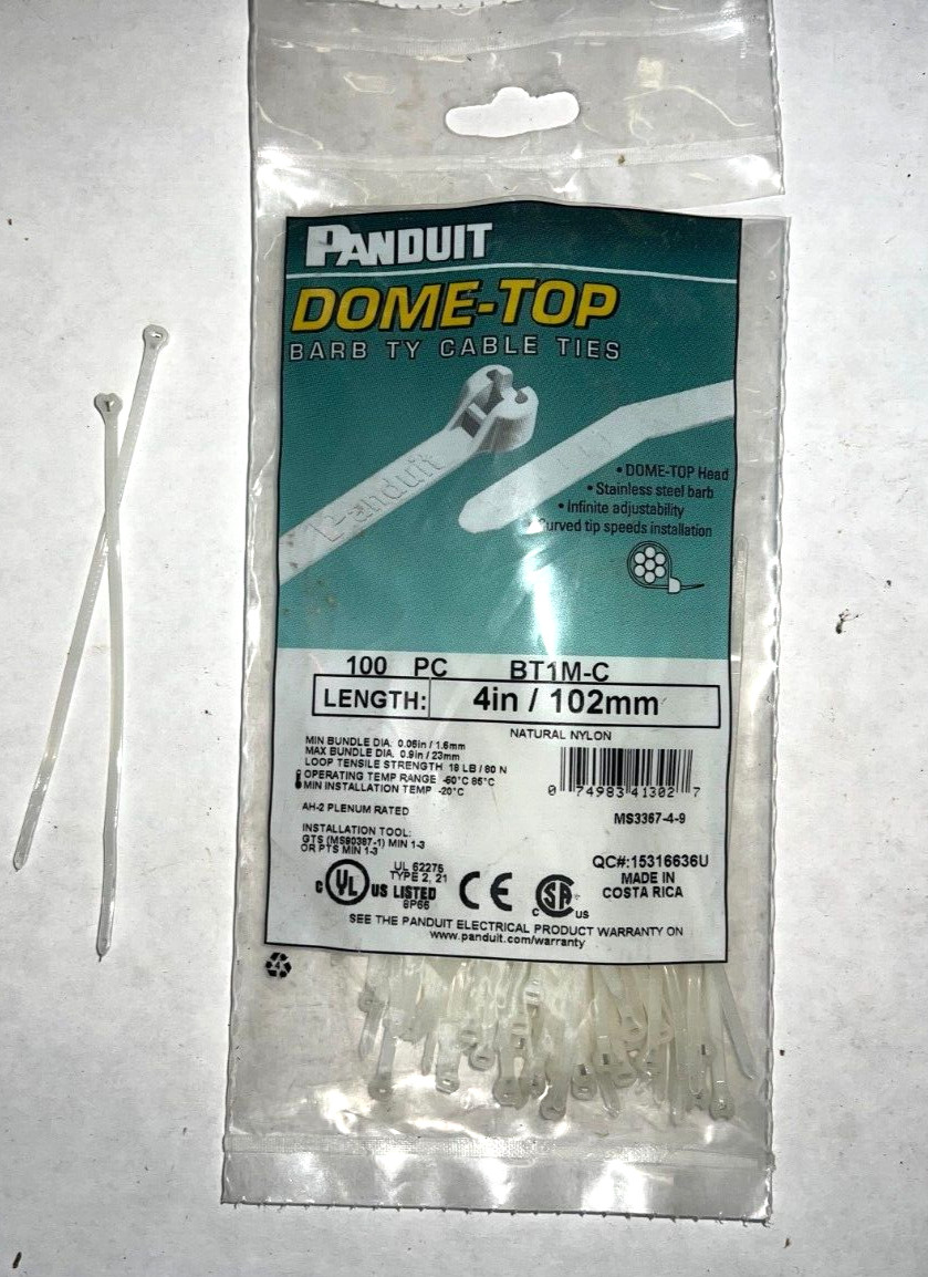 PANDUIT DOME TOP BARB TY CABLE TIES WHITE LENGTH 4IN/102MM LOT OF 13