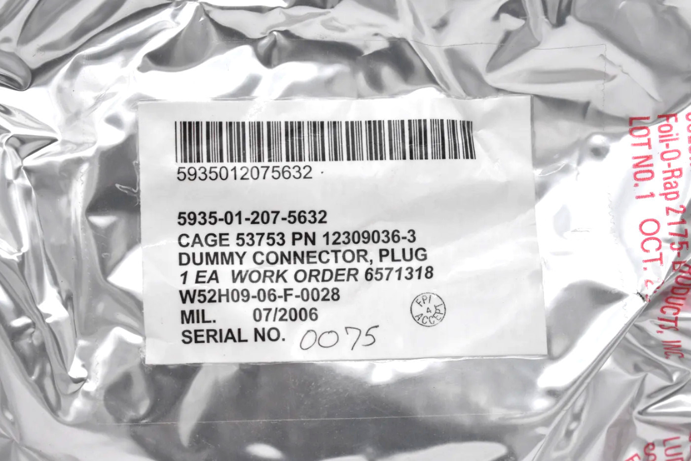 U S ARMY TANK AUTOMOTIVE COMMAND 12309036-3 DUMMY CONNECTOR, PLUG