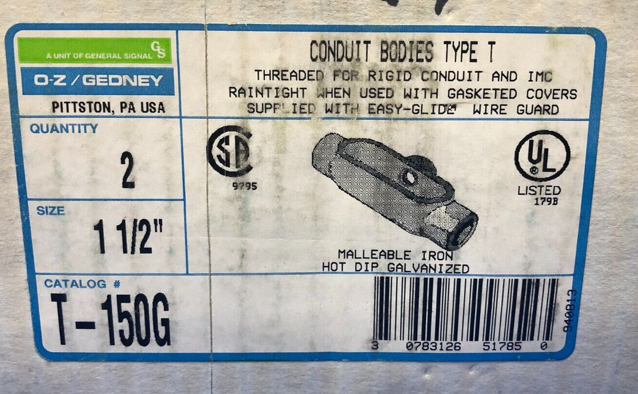 OZ GEDNEY 1 1/2″ CONDUIT BODY T-150G **LOT OF 2**