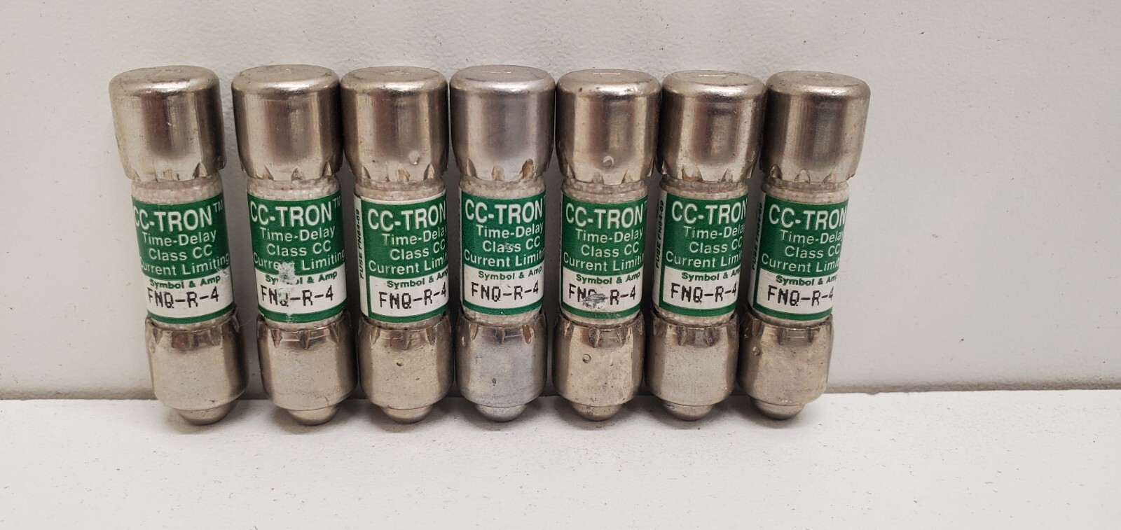 LOT OF (7) GUARANTEED! BUSSMANN 4A CC-TRON TIME DELAY FUSES FNQ-R-4