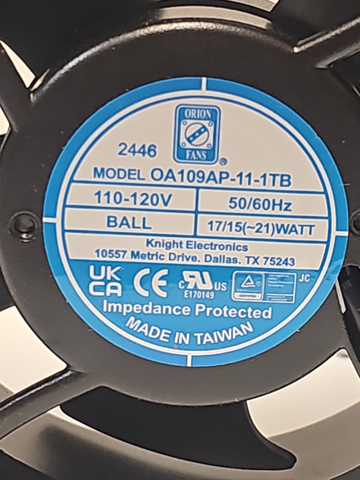Orion Fans OA109AP-11-1TB Axial Fan 115VAC 131 CFM Ball Bearing NEW