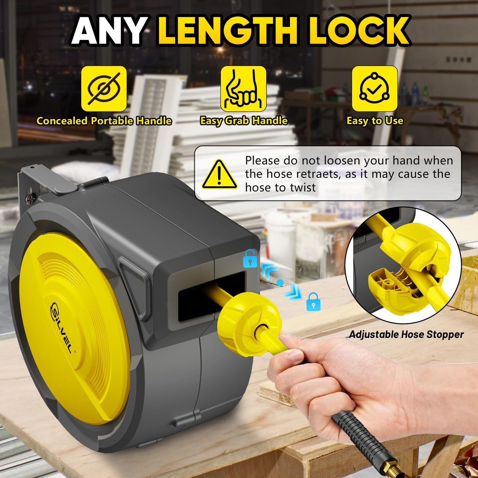SILVEL Retractable Air Hose Reel, 3/8 in x 80FT Hybrid Hose Max 300PSI, Air C…