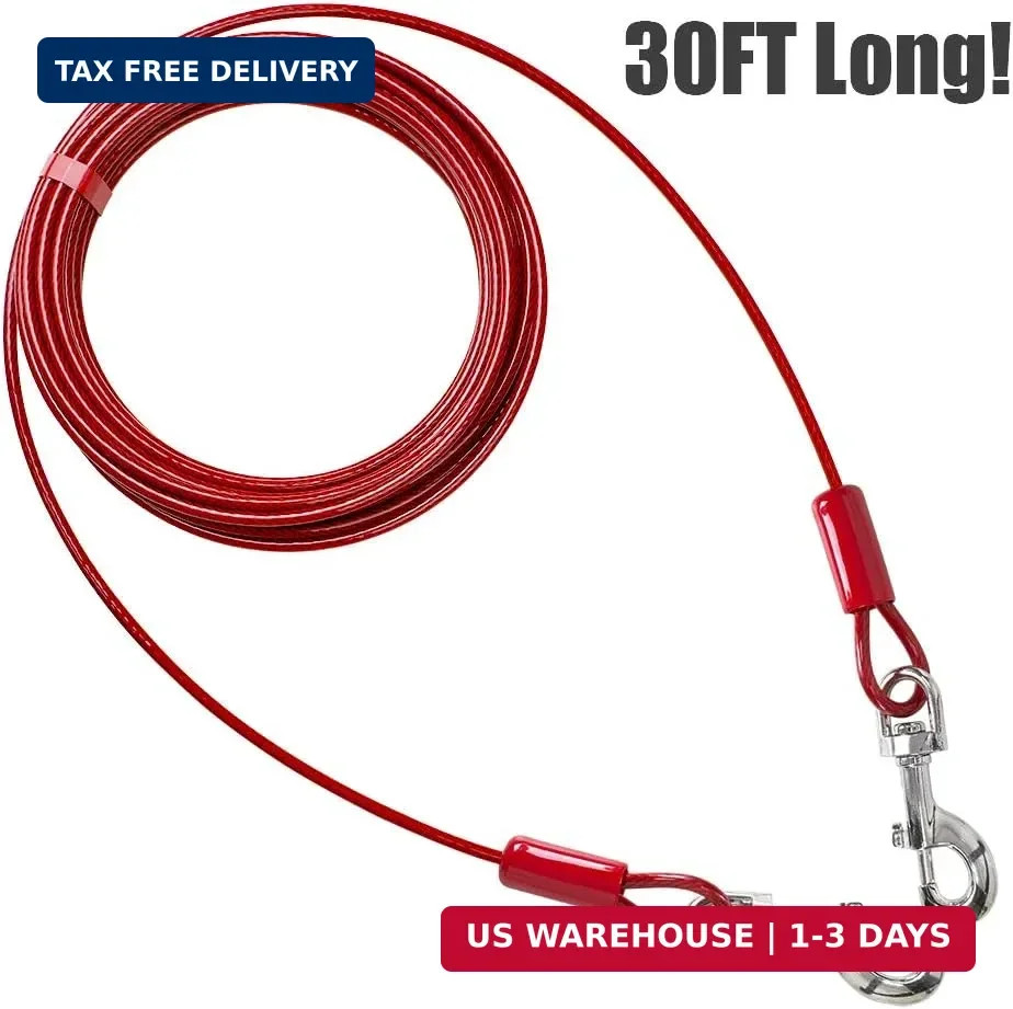 BV Dog Tie Out Cable 30 Feet – Heavy Duty Dog Lead Up to 125 Pounds – Reflective