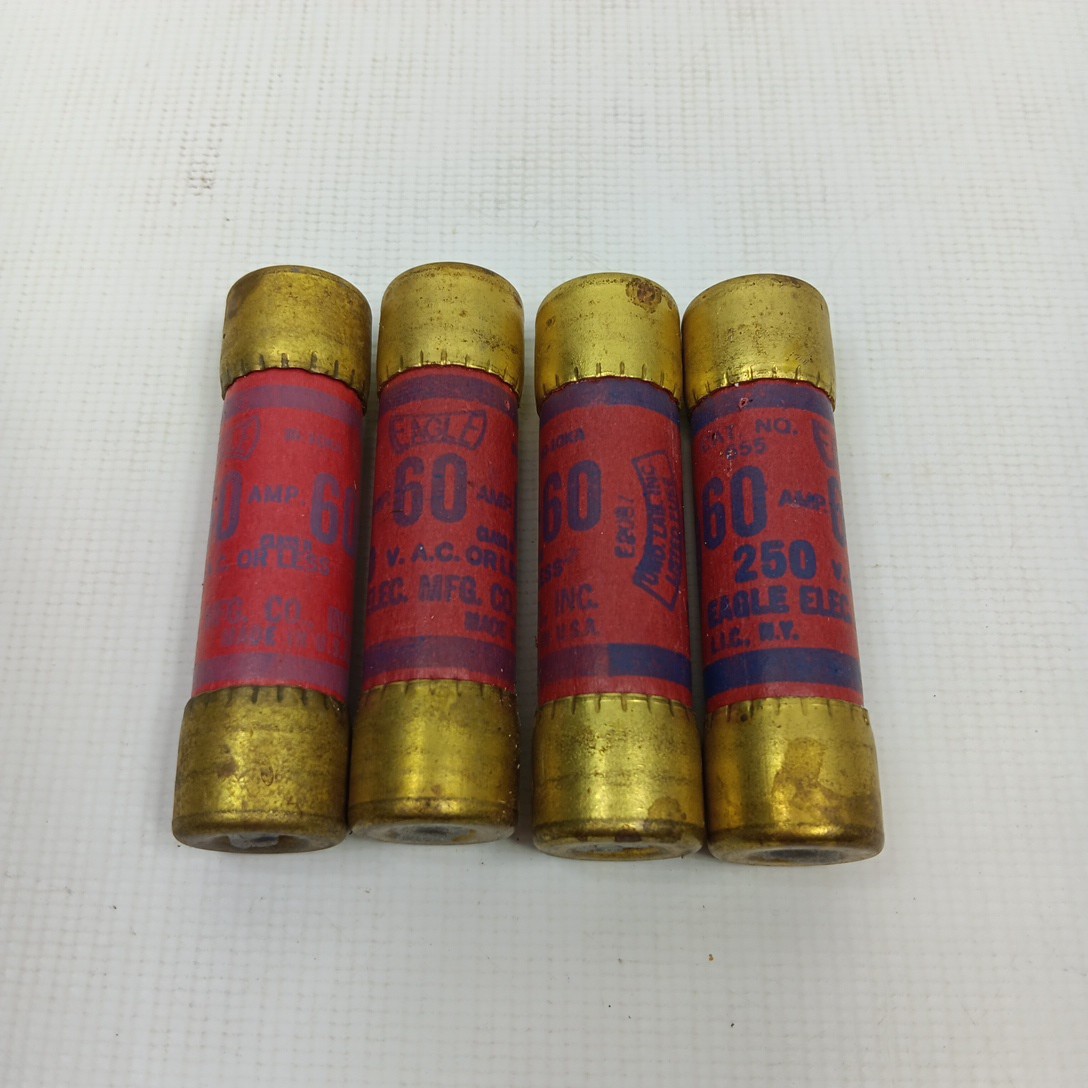 Lot of 4 655-60 60A-250V NOS MADE IN USA Eagle Vintage Cartridge Fuses