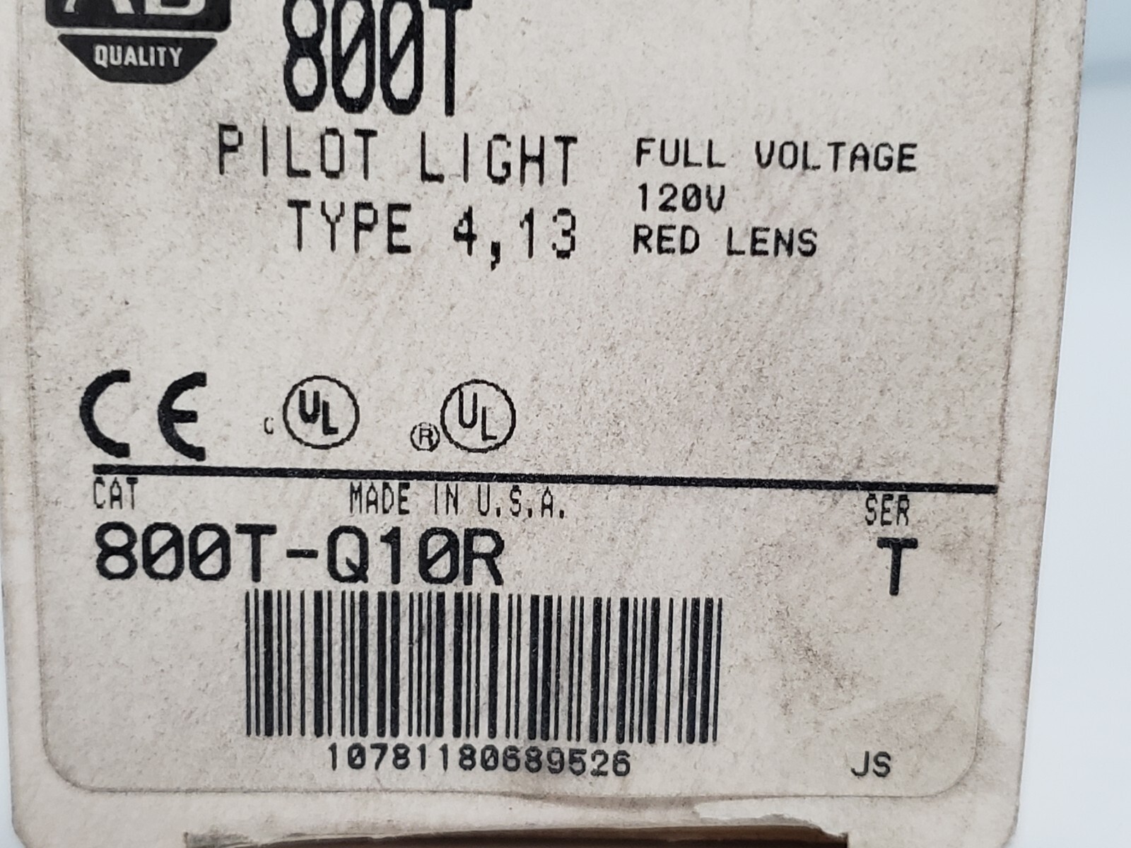 ALLEN BRADLEY 800T-Q10R PILOT LIGHT 30.5mm 120V RED LENS SERIES TNIB