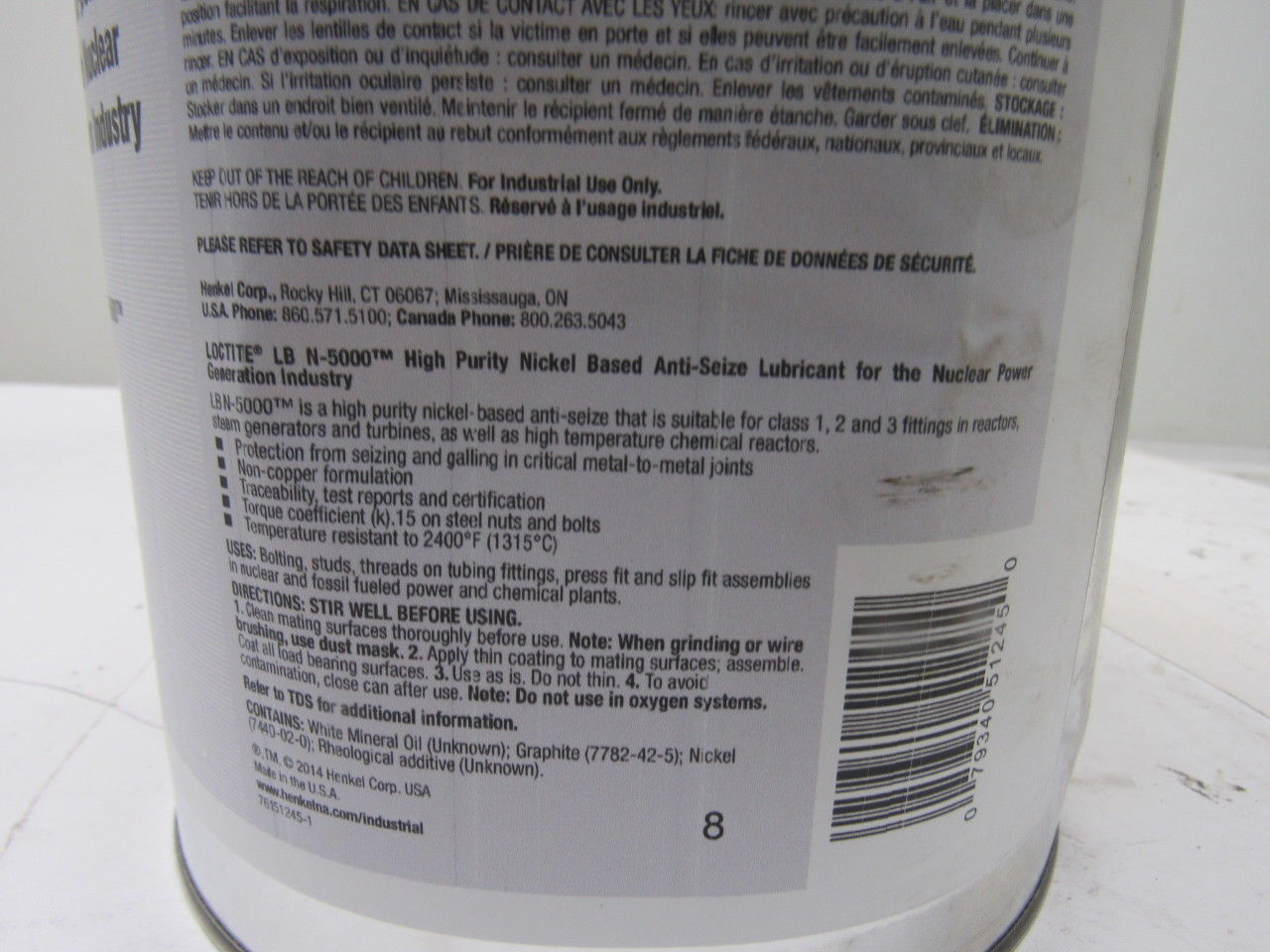 Loctite 51245 LB N-5000 High Purity Anti-Seize Lubricant 2400°F 8LB Can