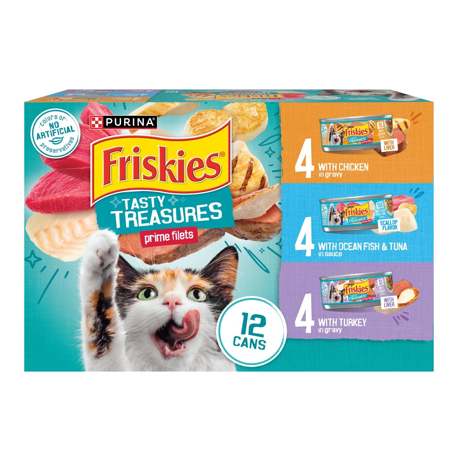 Friskies Gravy Wet Cat Food 72 Pack Prime Filets Tasty Treasures 5.5 oz Cans