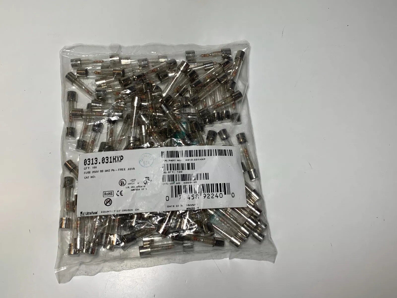 Littelfuse 0313.031HXP Fuse 250v SB 3AG Pb 100 Count Bag