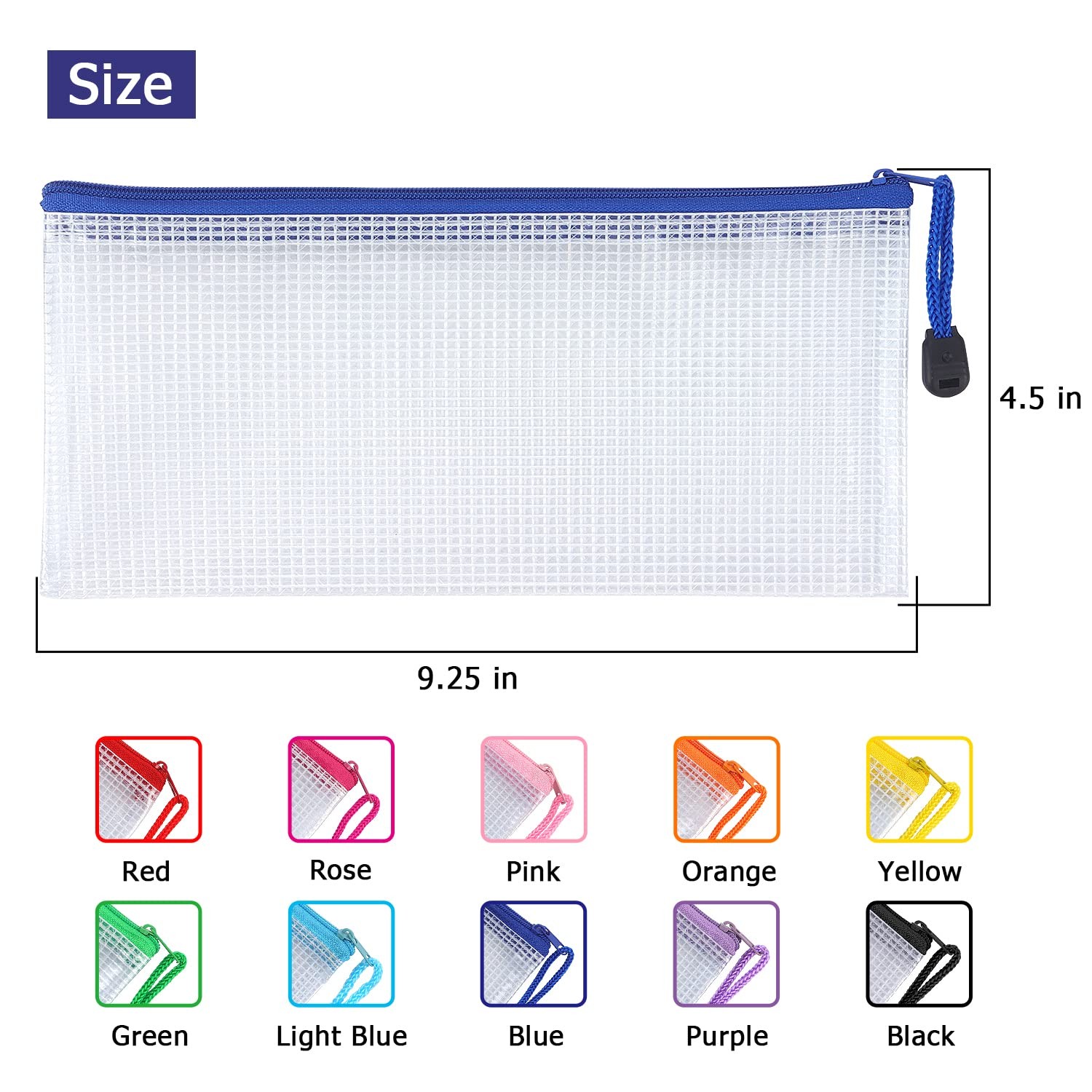 Tamaki 10 Pack Mesh Zipper Pouch Document Waterproof Zip A6, 10 Colorful