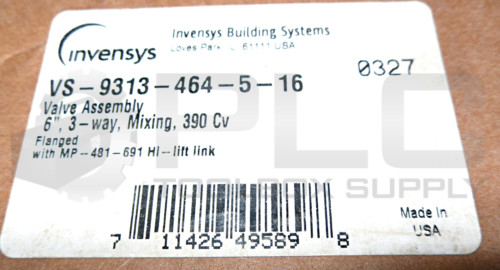 NEW SCHNEIDER / INVENSYS VS-9313-464-5-16 VALVE 6″ 020303N W/MP-481-691-0-2