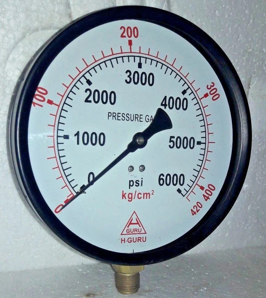 0-6000 PSI Hydraulic Pressure Gauge 6” Dial Mild Steel 3/8″ BSP