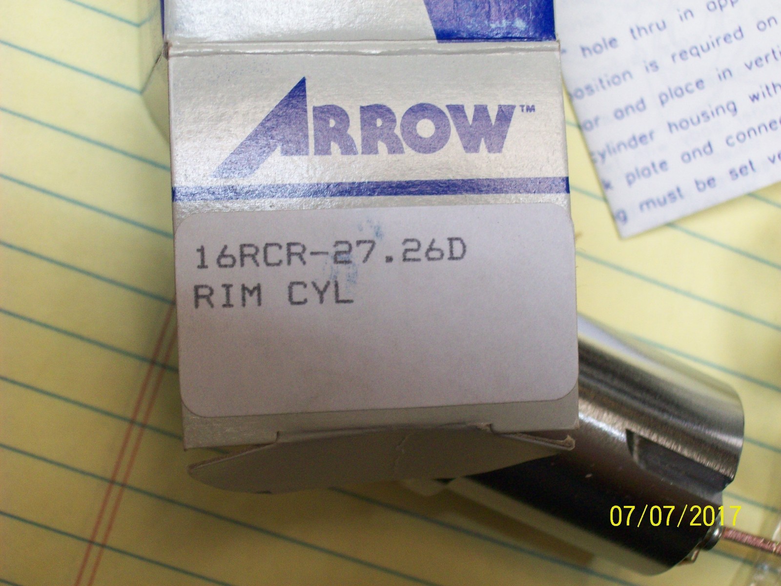 *NEW* ARROW INTERCHANGEABLE CORE RIM CYLINDER , 16RCR-27.26D