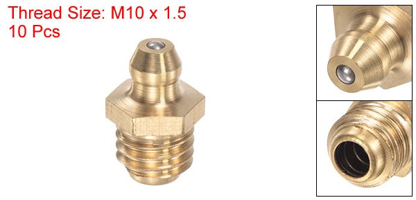 Brass Straight Hydraulic Grease Fitting Accessories M10x1.5mm Thread 10Pcs