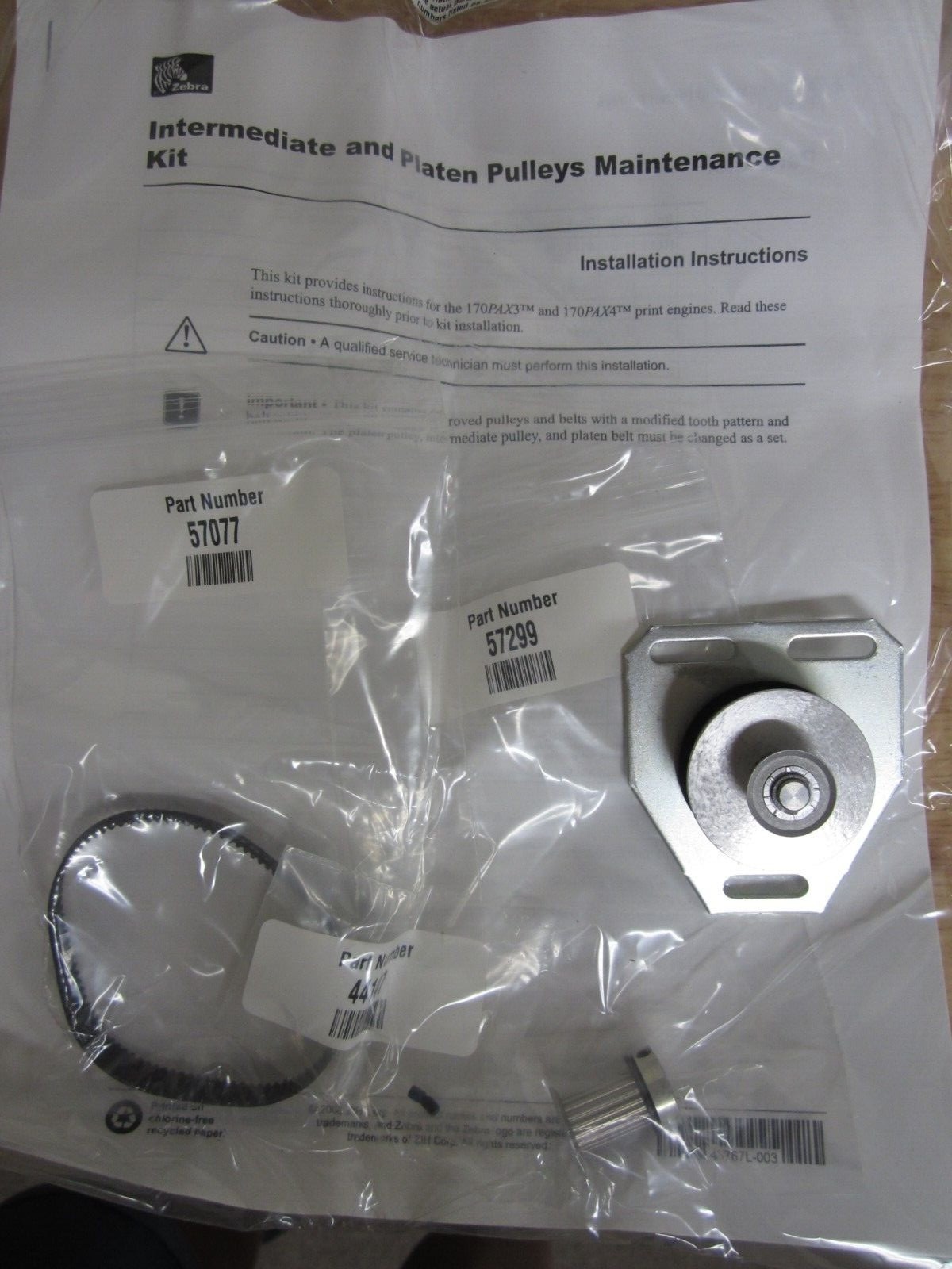 NEW Zebra Maintenance Kit 43767M Intermediate Pulley w/ Belt RH PAX 170