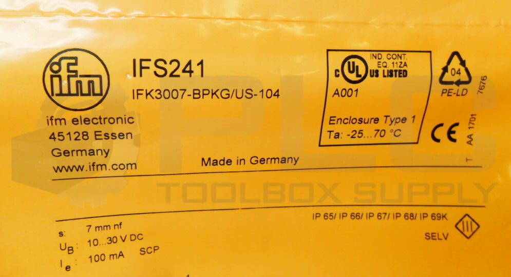 SEALED NEW IFM ELECTRONIC IFK3007-BPKG/US-104 INDUCTIVE SENSOR 10-30VDC IFS241