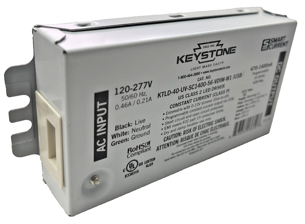 Keystone 40W 120-277V Programmable LED Driver KTLD-40-UV-SC1400-56-VDIM-W1 /USB