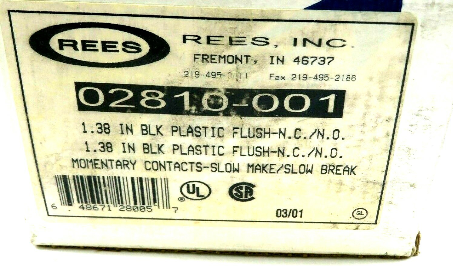 NEW REES 02810001 1 3/8 PLASTIC FLUSH BLK-BLK