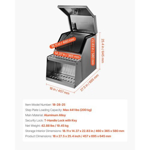 Semi-Truck Step Tool Box, 18″ x 27.5″ x 25.4″ Heavy Duty Aluminum Toolbox Side
