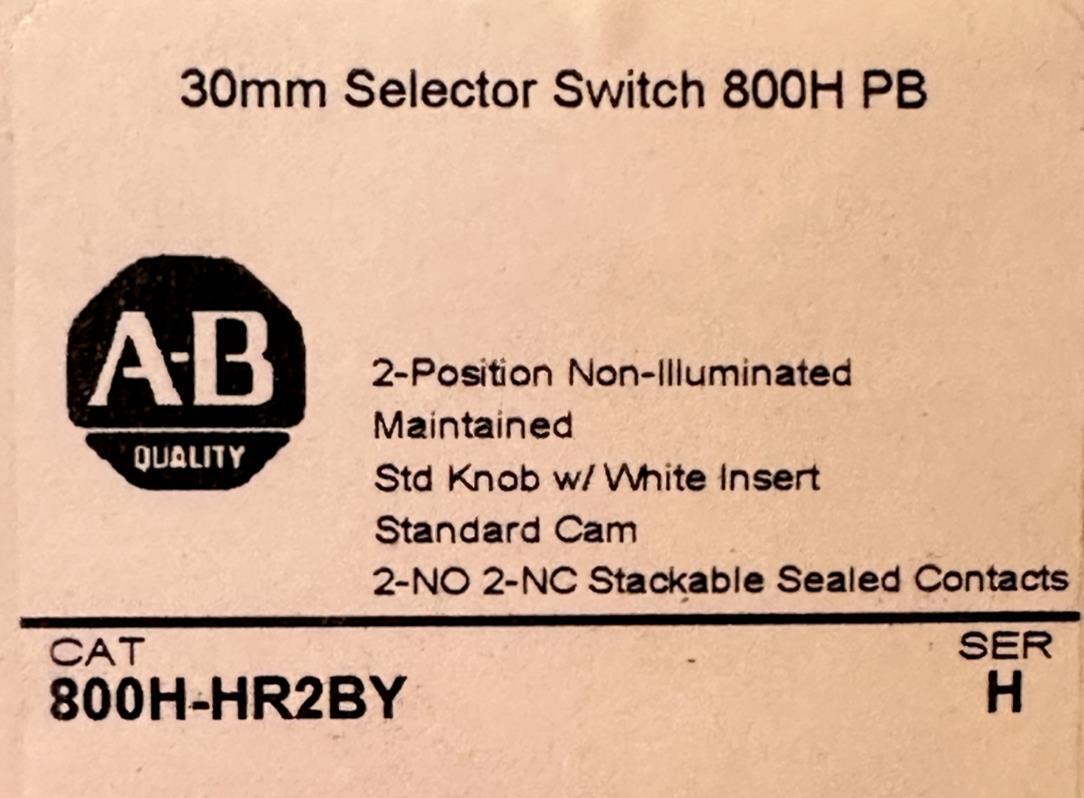 New! Allen Bradley 800H-HR2BY 30mm Selector Switch 2-Position Maintained
