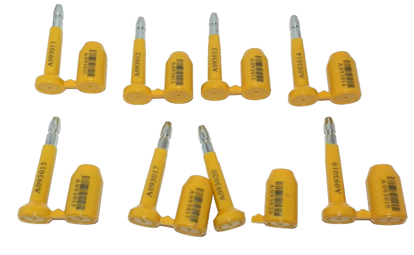 New Lot of 8 High Security Bolt Seal Yellow, Barcode