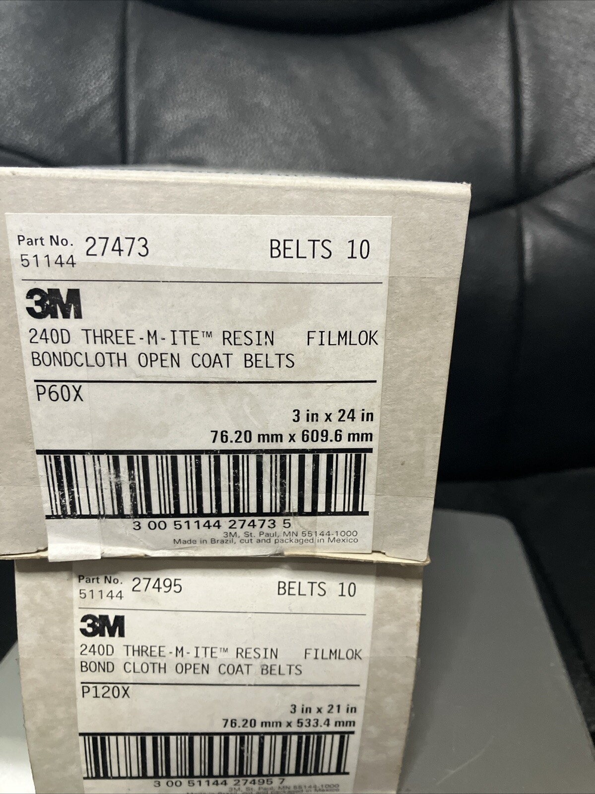 2 BOX OF 10 3M 27495 P120X Belts 240D Three-M-Mite Resin Coat Abrasive Open belt