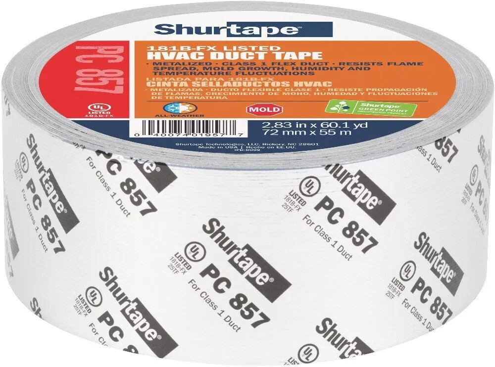 Shurtape PC 857 UL 181B-FX Listed/Printed Cloth Waterproof HVAC Duct Tape