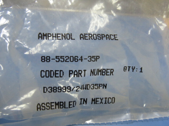 AMPHENOL D38999/24WD35PN Qty of 1 per Lot 37 Position Circular Connector Rece