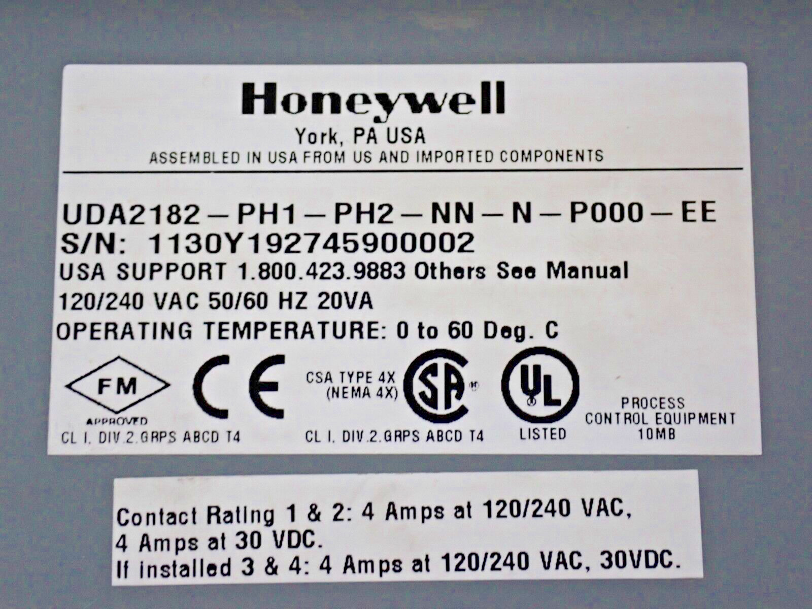 Honeywell UDA2182-PH1-PH2-NN-N-P000-EE Dual Analyzer