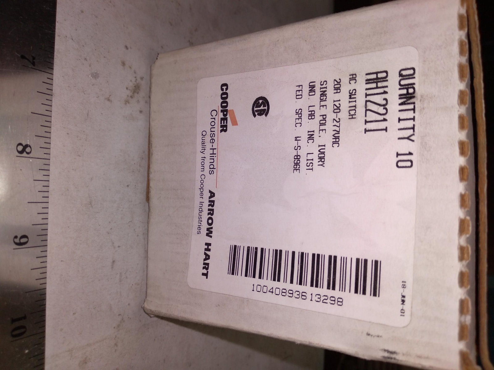 COOPER ARROW-HART AH1221I AC SWITCH 20A 120-277VAC SINGLE POLE IVORY “LOT OF 5”