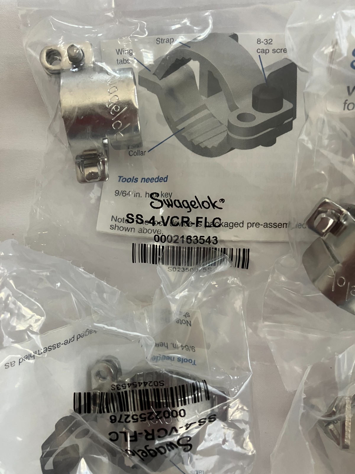 Lot x5 SWAGELOK SS-4-VCR-FLC Stainless Steel Fitting Lock, 1/4 inch 5pcs NEW