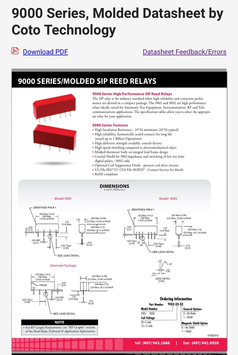 Coto 0490-1839 (Qty of 6) reed relay