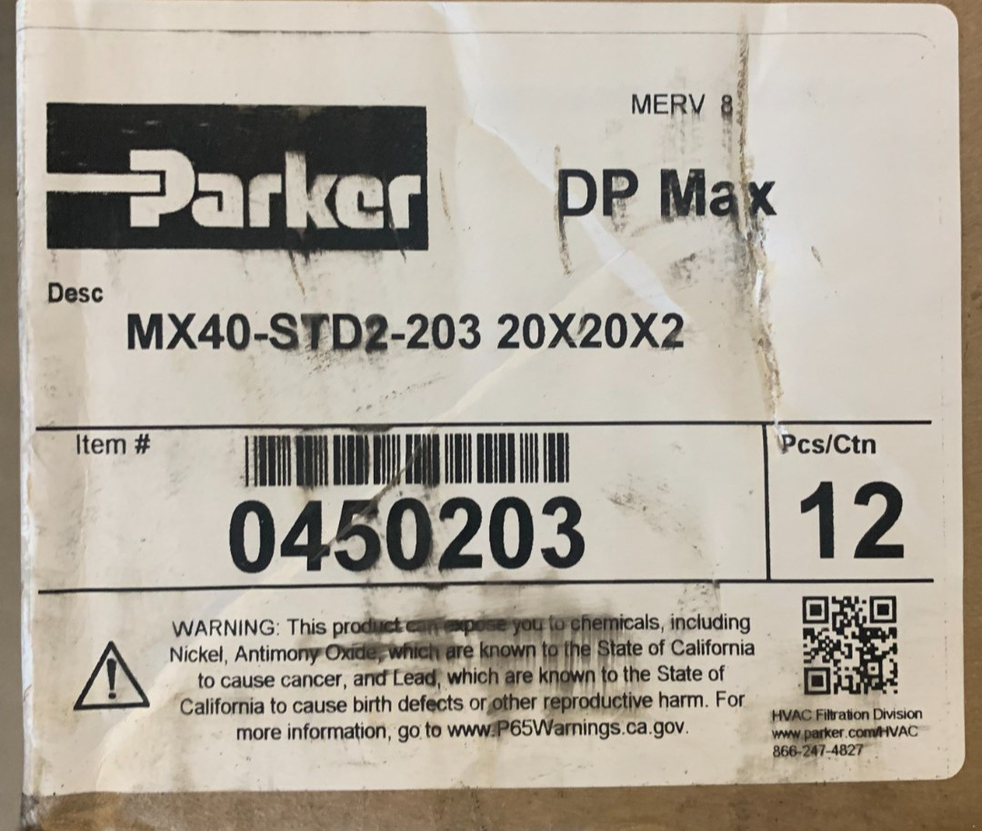 PARKER MX40-STD2-203 DP Max Merv 8 Air Filter 20″ x 20″ x 2″