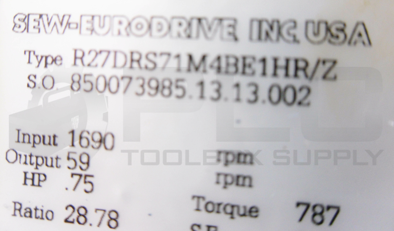 SEW EURODRIVE R27DRS71M4BE1HR/Z GEAR BOX PRM INPUT 1690 OUTPUT 59 HP .75