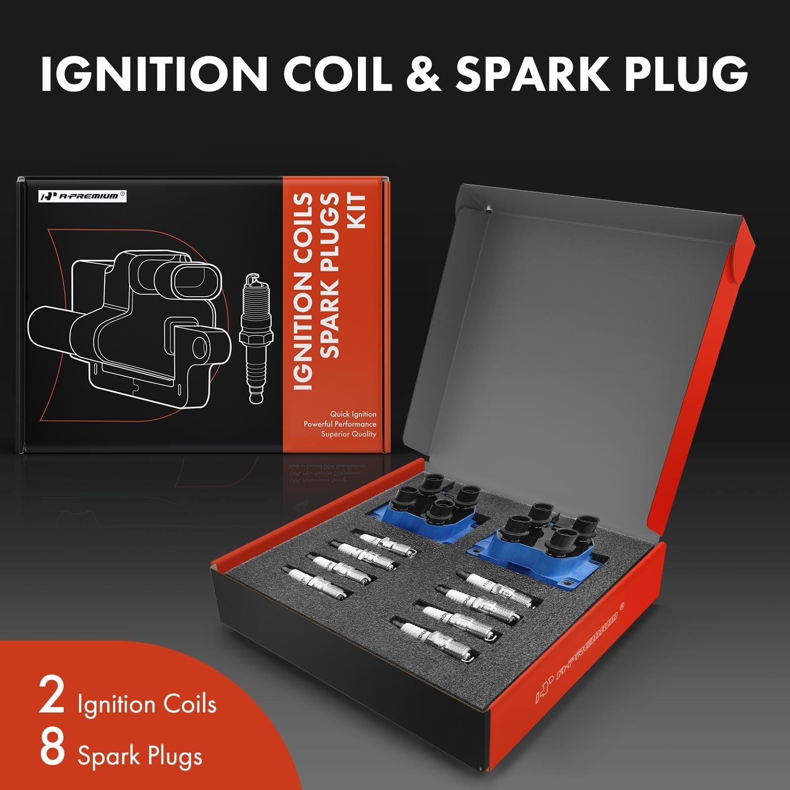 A-Premium 2x (Blue) Ignition Coil Pack and 8x Iridium Spark Plugs | Compatibl…