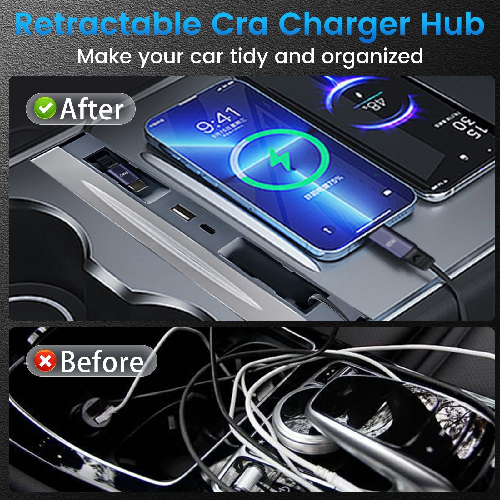 65W Car USB Hub for Tesla Model 3(2024/2025/2026) and Model Y(2025/2026) | 4-…