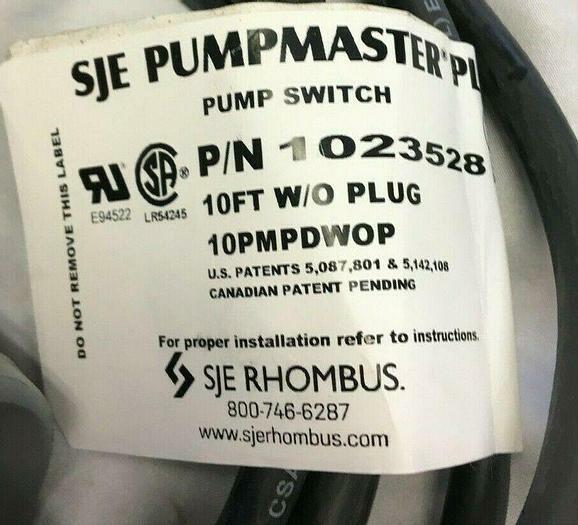 SJE Pumpmaster Plus Pump Switch 10′ Without Plug 45JZ12, 1023528 NIB Free Ship