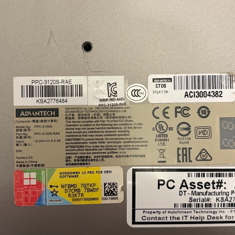USED – Advantech PPC-3120S-RAE 12.1in Panel PC Windows 10 Pro