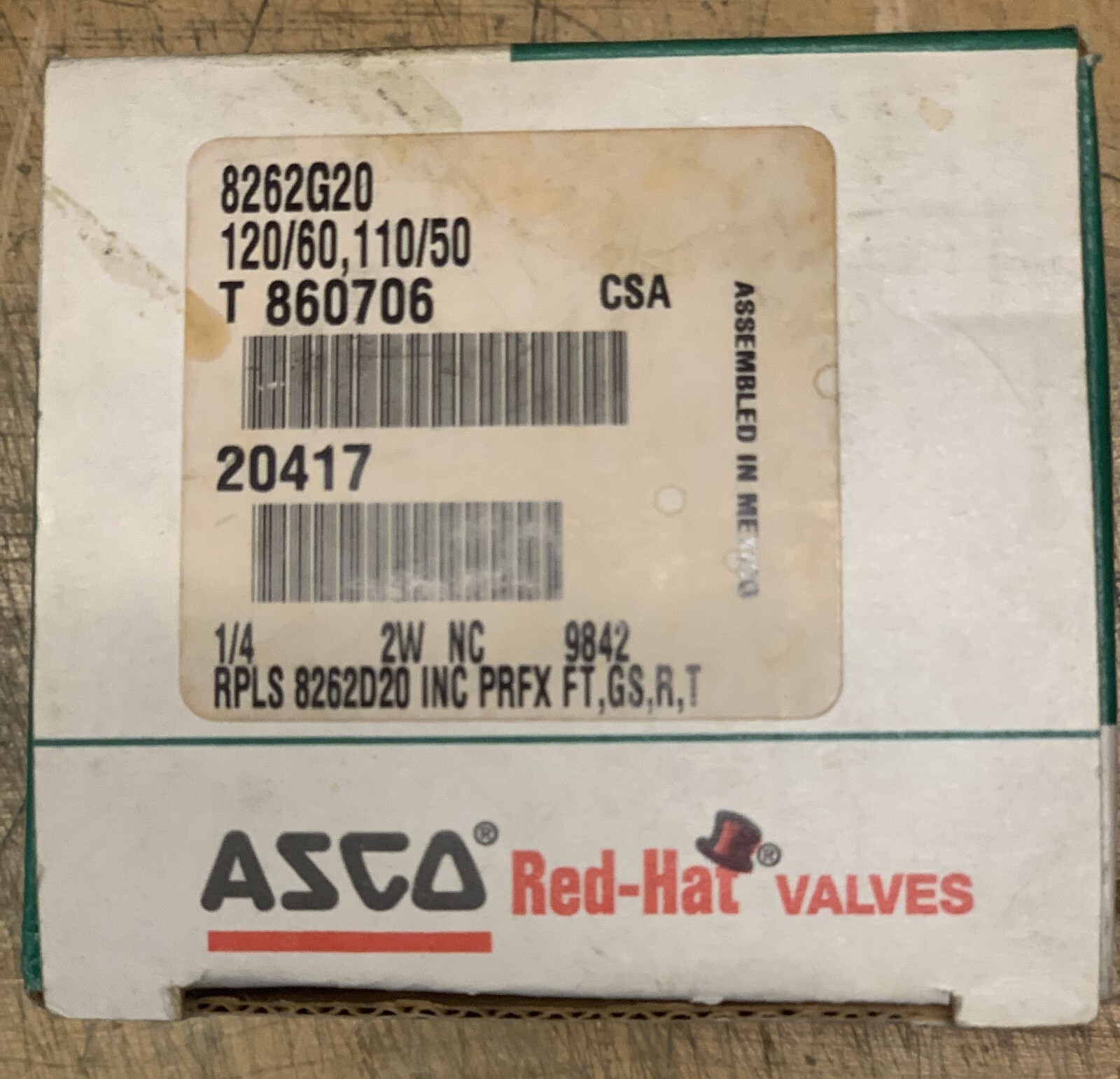 ASCO 8262G20 120V SOLENOID VALVE-NIB