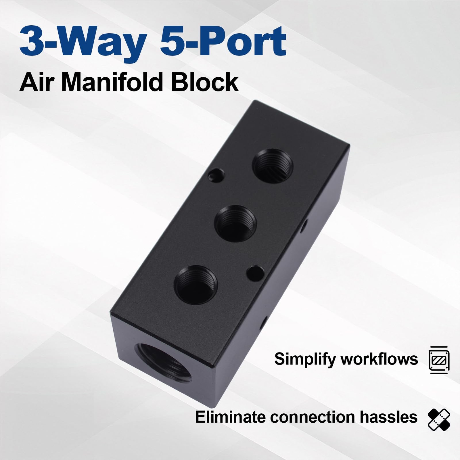 Air Manifold Aluminum Hose Inline Block Splitter NPT 1/2 Inch Supply 1/4 Inch