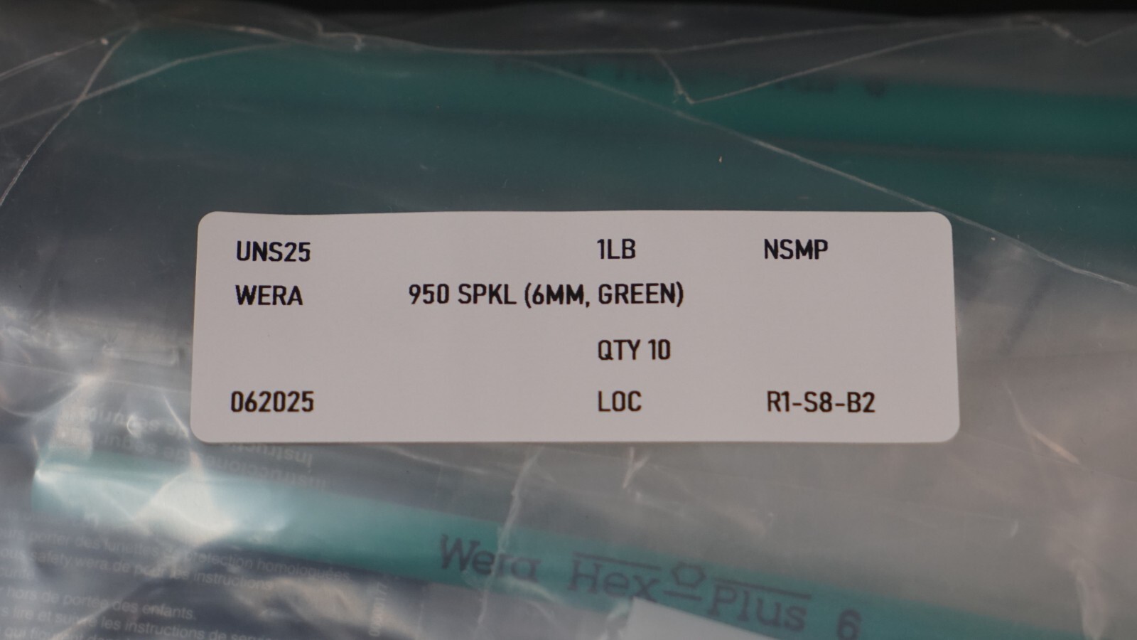 Wera 950 SPKL Ball End Hex Key, 6mm L-Key, Green (QTY 10)