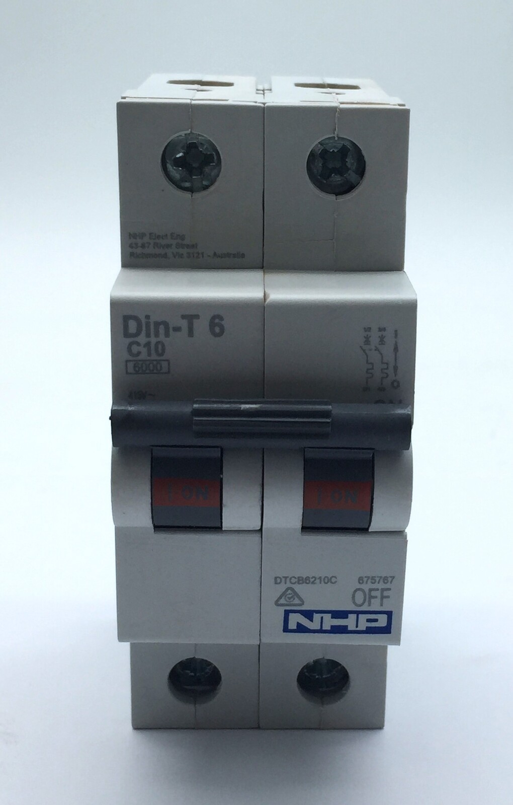 NHP DTCB6210C Miniature Circuit Breaker Din-T6 2P 10A 415VAC 110VDC 6kV  x2
