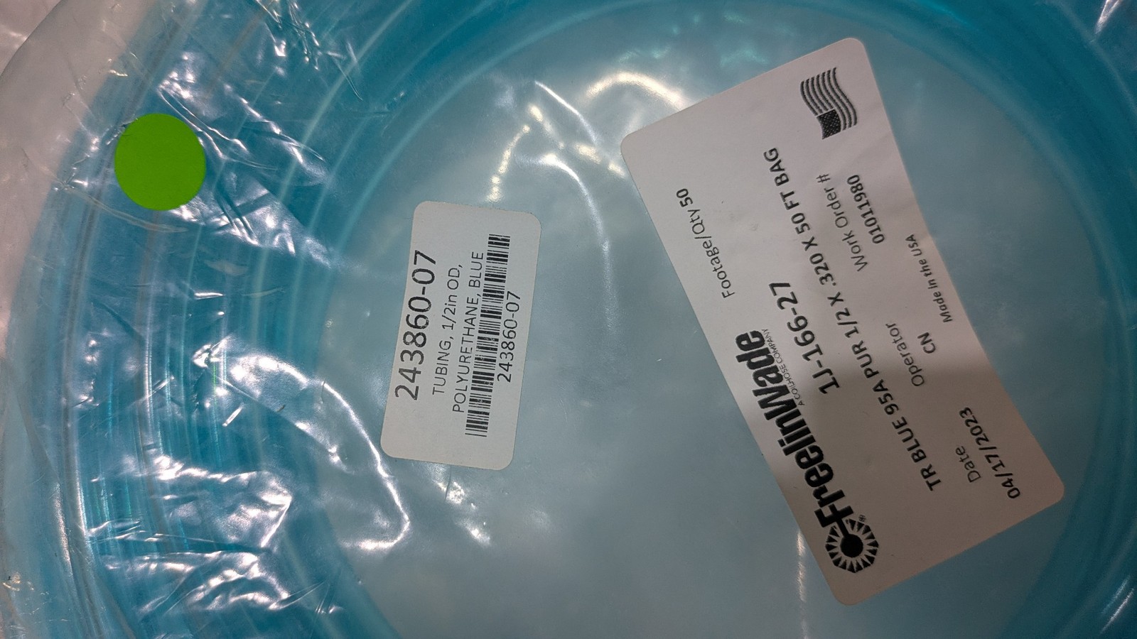 FreelinWade 1J-166-27 TR BLUE 95A PUR 1/2 X .320 X 50 FT BAG