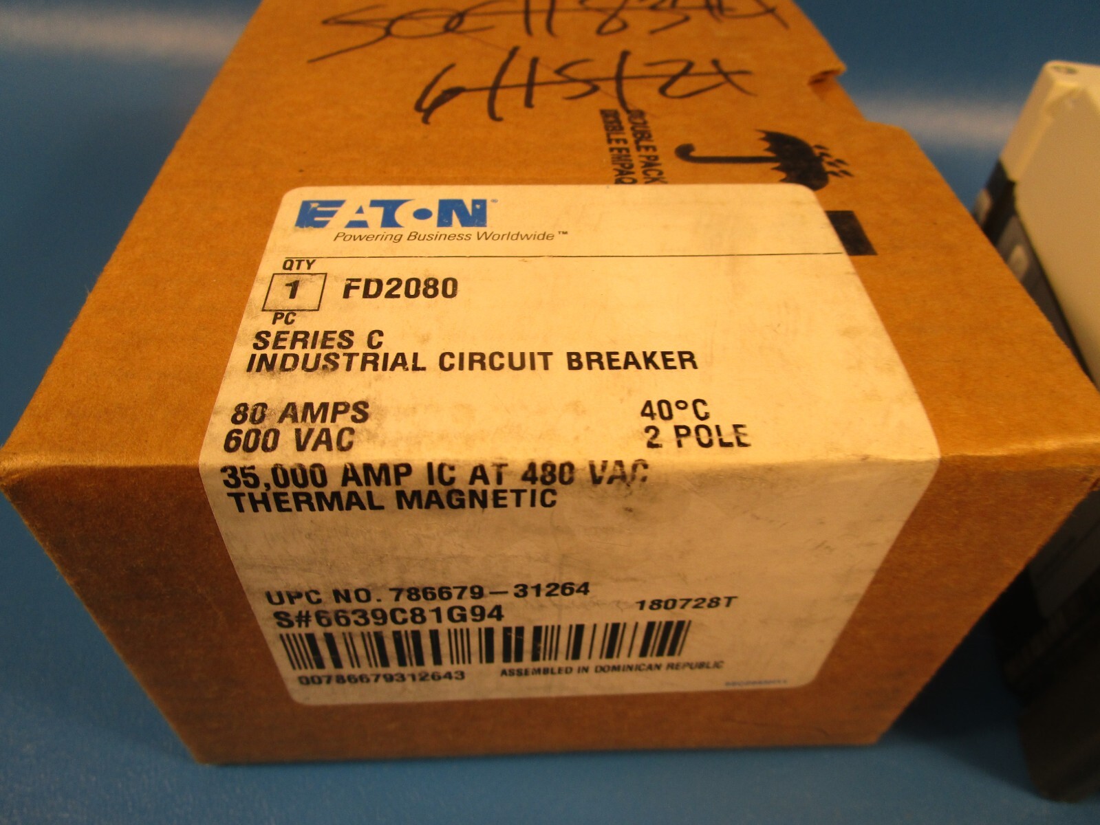 Eaton FD2080 Industrial Circuit Breaker, FD35k 2 Pole, 80A 600V, 2Ph F Frame