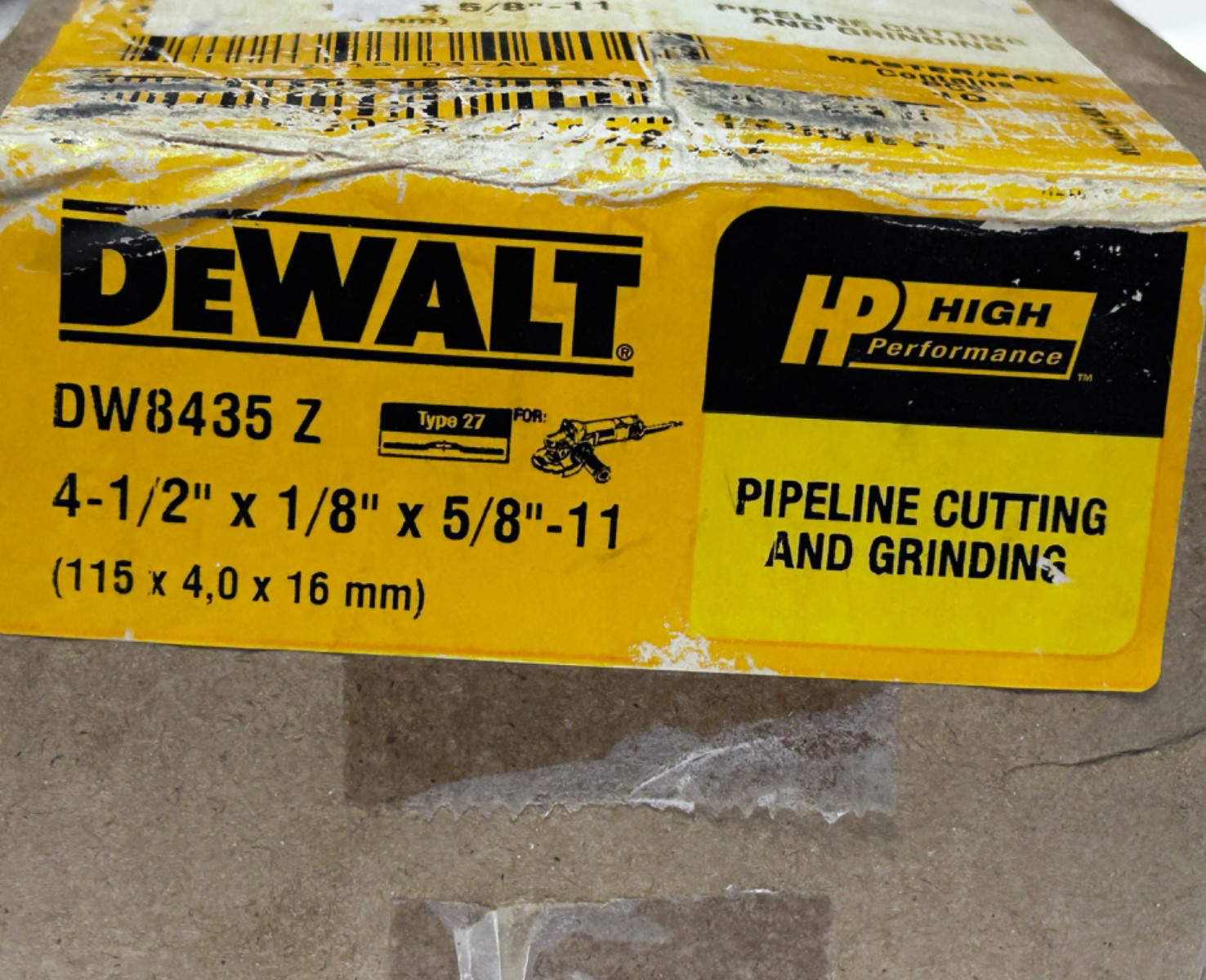 (10) DeWalt DW8435Z Metal HP 24 Grit Pipe Cutting Grinding Wheel 4-1/2″ x 1/8″