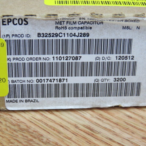 EPCOS B32529-C1104-J289 Qty of 200 per Lot 0.1 �F Film Capacitor 63V 100V Pol