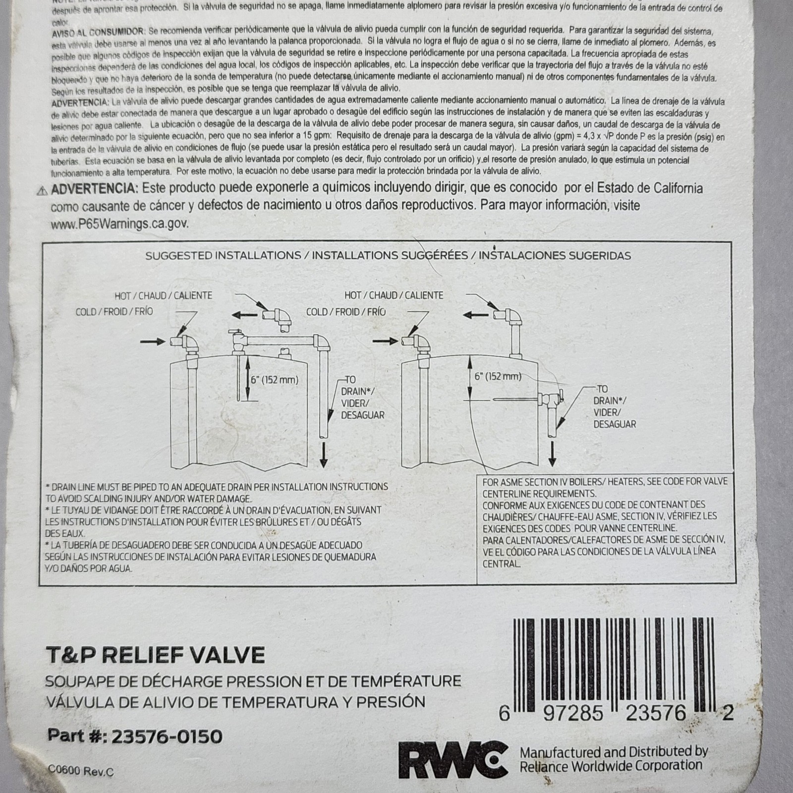 Cash Acme 23576-0150 3/4″ NCLX Temp & Pressure Relief Valve w/ 1-1/4″ Shank